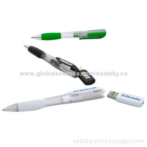 Promotional Plastic Pen Flash Drive, Four Optional Logo Imprint Locations, OEM Orders are Accepted